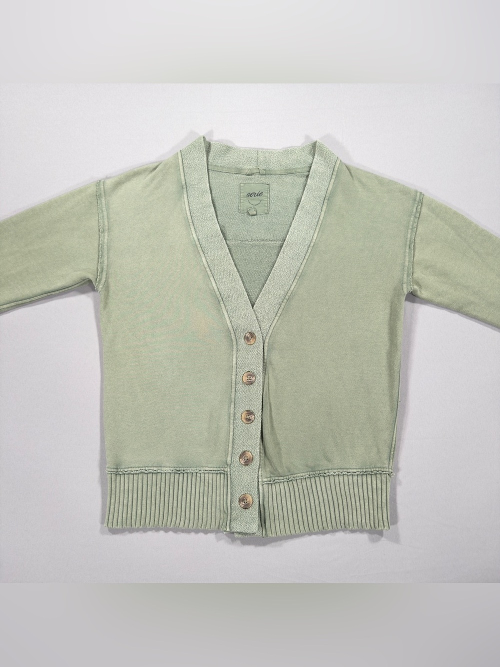 Aerie Women's XXS Olive Green Fleece Cardigan Button Front Cozy Sweater Cabin - Picture 3 of 11